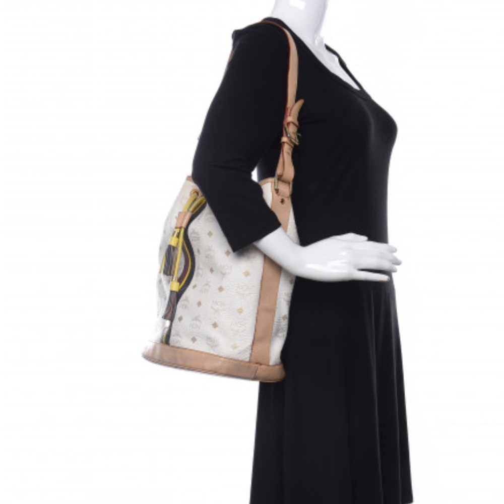 Authentic Mcm Visetos Stripe Drawstring Bucket Bag - image 2